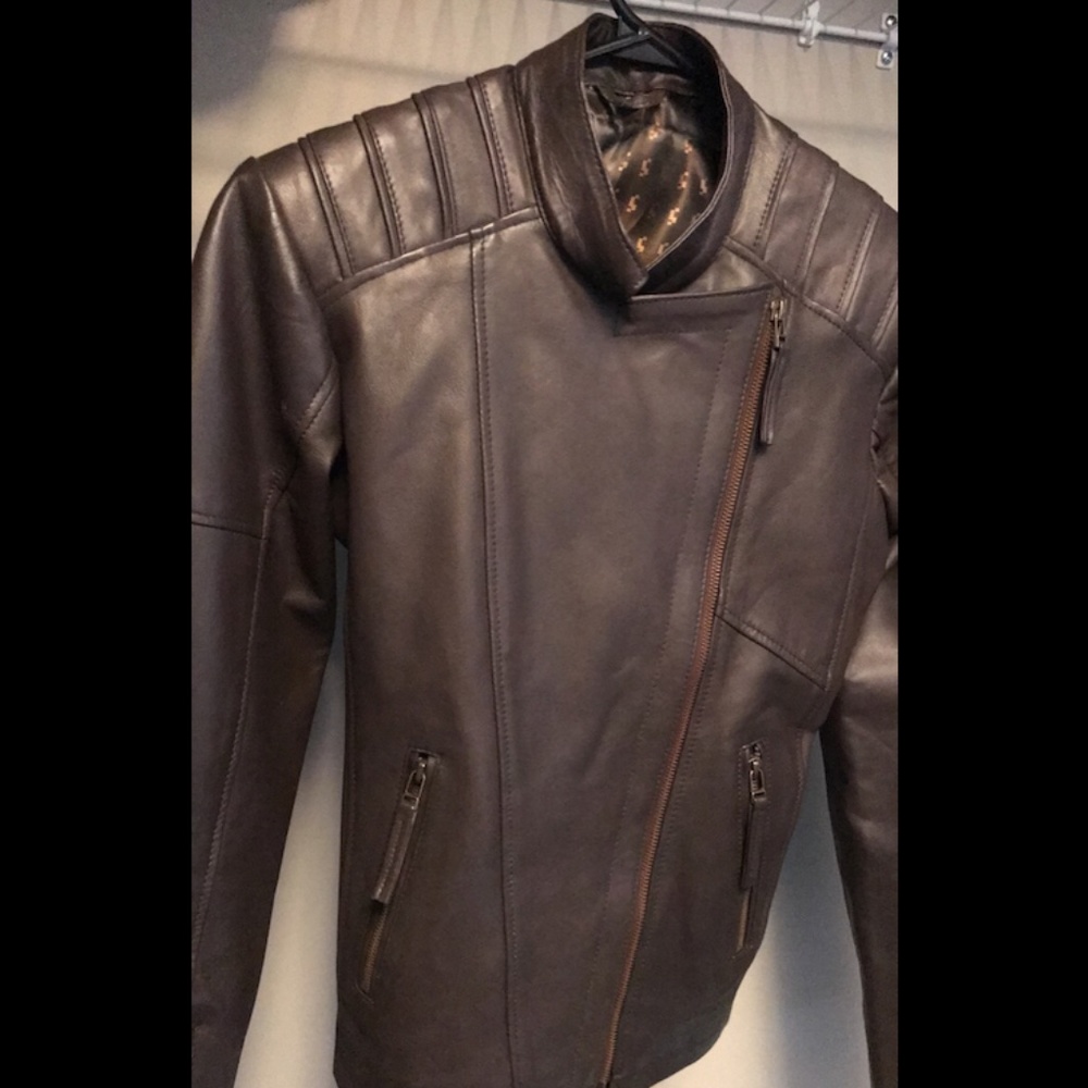 Dark Brown Genuine-Leather Motorcycle Jacket